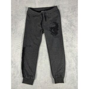 Nice Istanbul Fashion Addict Women XL Gray Lace Rhinestone Skull Joggers Pants